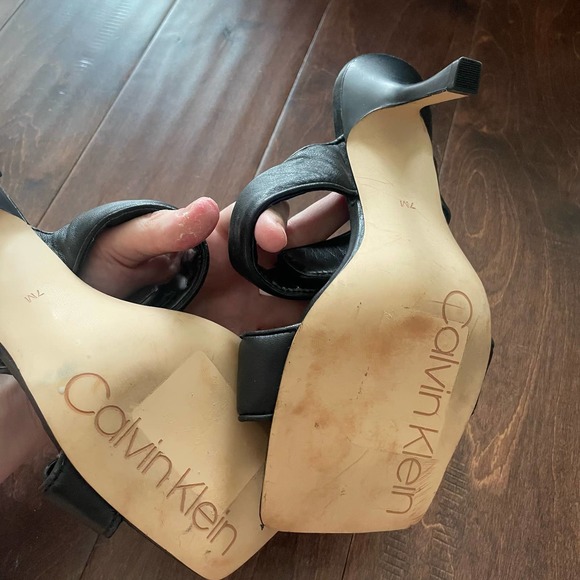calvin klein black two strap square toe heeled sandals size 7M - Picture 4 of 5